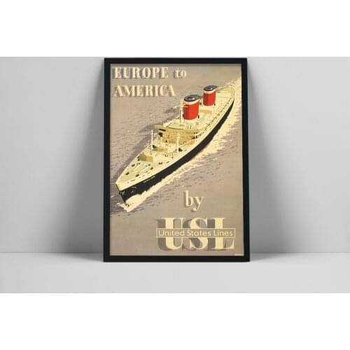 Europe To America Retro Canvas Painting Poster Steamship Print Sea Travel Vintage Poster Hotel Club Wall Picture Decoration Gift