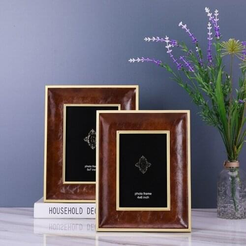 6/7 Inch Modern Light Luxury Metal Leather Photo Frame Living Room Ornaments