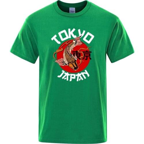 Tokyo Koi Fish Printing Mens T-Shirts Sports Round Neck T-Shirt Fashion Crewneck Short Sleeve Streetwear Creative Tshirts Mans
