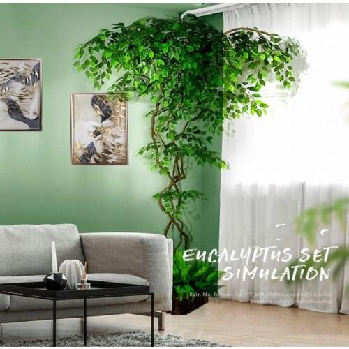 Artificial Green Ficus Leaf Ginkgo Biloba Branches With Dried Tree Rattan Sets For Home Garden Wall Decoration Accessories