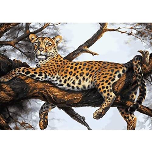 Painting By Numbers DIY Frame 40x50 Unique Multicolored Leopard on the tree Animal Modern Canvas Wedding Decoration Art Picture