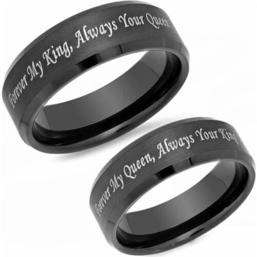 Forever My King Always My Queen Couple rings Stainless Steel Rings For Women And Men Anniversary Jewelry Gift Classic Black 8mm