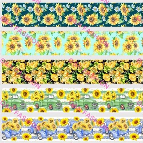 16mm~75mm Thanksgiving Sunflower Printed Grosgrain Ribbon Bows Accessories DIY Material Craft Supplies Holiday Decorations