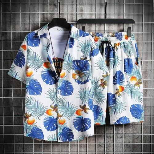 2pcs Summer Men Sets Shirts and Shorts Fashion Printing Short Sleeved Hawaii Style Oversize Suit Man Clothing Streetwear Casual