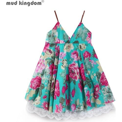 Mudkingdom Boutique Floral Girls Dresses Summer Holiday Girl Spaghetti Strap Dress Beach Flower Chiffon Summer Kids Clothes