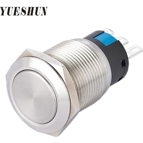 YUESHUN 19mm Switches Metal Push Button 3A/250VAC Power Switch Electric Equipment Button Pin Terminal Flat Round Pressure Switch