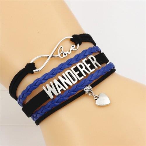WANDERER Infinity Love Multi-layer Bracelet Cute heart charm Handmade Leather Bracelets Fashion Jewelry for men drop shipping