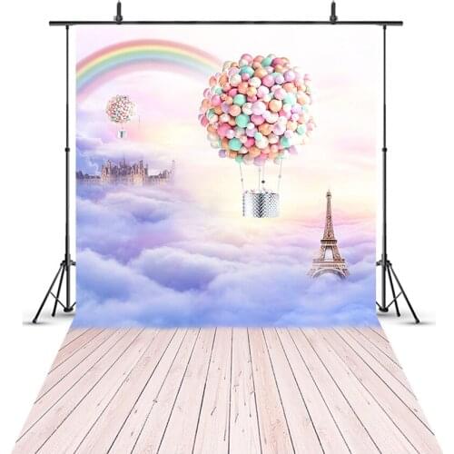 MOCSIKA Newborn Baby Shower Adventure Photography Backdrop Hot Air Balloon Background for Photo Studio Wood Floor backdrops