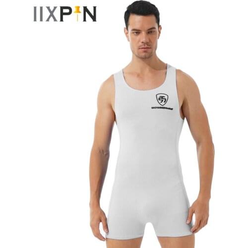 Mens Round Neck Sleeveless Tight Bodysuit Swimwear Male Gymnastics Fitness Athletic Wrestling Boxers Jumpsuit Leotard Nightwear