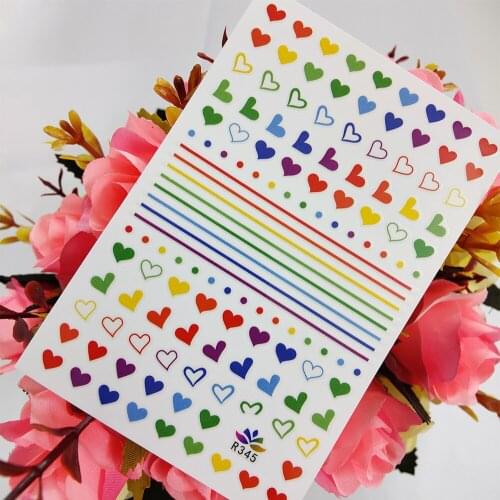 Colorful Love Heart 3D Stickers for Nails Design Self Adhesive Neon Line Circle Nail Art Decoraciones Manicure Sliders Foil Tips