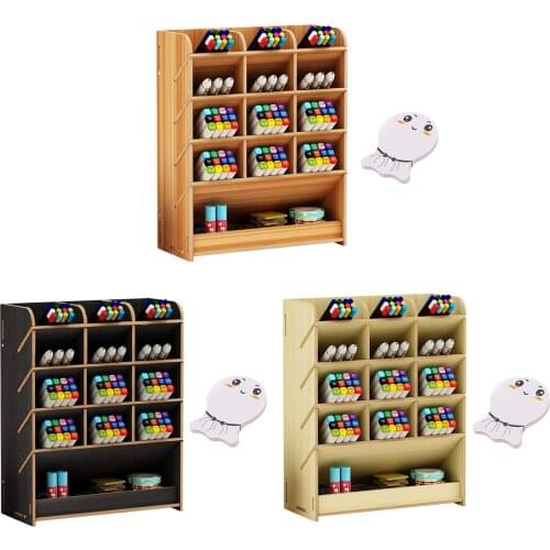 Wooden Desk Organizer Multi-Functional Pen Pencil Holder Storage Rack Box with Post-it Sticker Office School Stationery Supplies