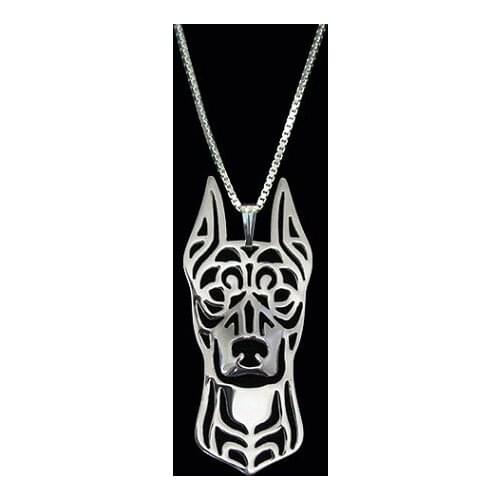 German Pinscher (cropped ears) - Gold and silver pendant and necklace jewelry Simple abstract animal