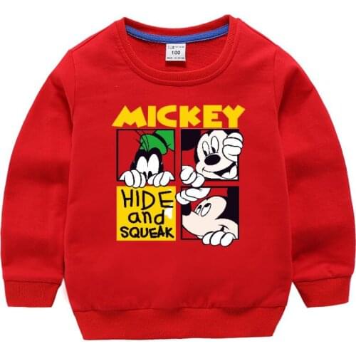 Disney New Boys Girls Mickey Hoodies Childrens Cartoon Pattern Pullover Outerwear For Kids Spring Autumn Casual Tops T-shirt
