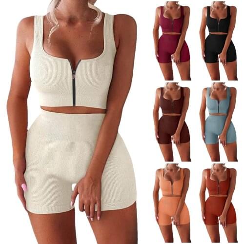 New Women Seamless Yoga Set Fitness Sports Suits Gym Clothing Push Up 2 Pieces Bra+gym Short Pants Female Running Workout#G30
