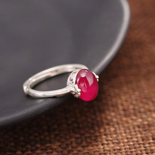 S925 Sterling Silver Open ring, red fused alumina, simple elegance, ladies' rings, new wholesale gifts