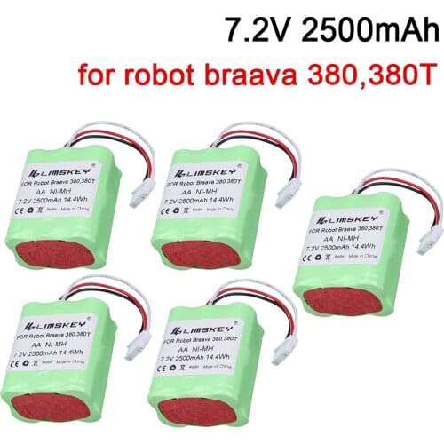 3PCS 7.2V 2500mAh Ni-MH 7.2V Rechargeable Battery for iRobot Roomba Braava 380 380T Mint 5200 5200C Floor Cleaning/Mopping Robot