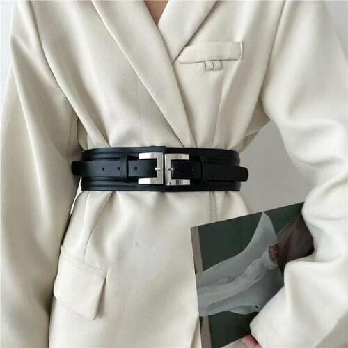 Luxury Fashion Ladies Adjustadle Metal Buckle Wide Girdle Leather Corset Cummerbunds Fashion Wild Pin Buckle Womens Belt Waist