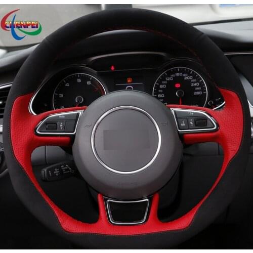 DIY Red Leather Black Suede Car Steering Wheel Cover For Audi A1 A3 A4 2015-2016 A7 2012-2018 S7 2013-2018 RS7 2014-2015