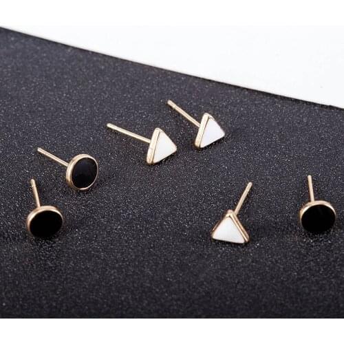 Geometric Earrings 1pairs Triangle Round Square T Bar Shape Stud Earrings for Woman Gift Stud Earrings Set Ear Jewelry