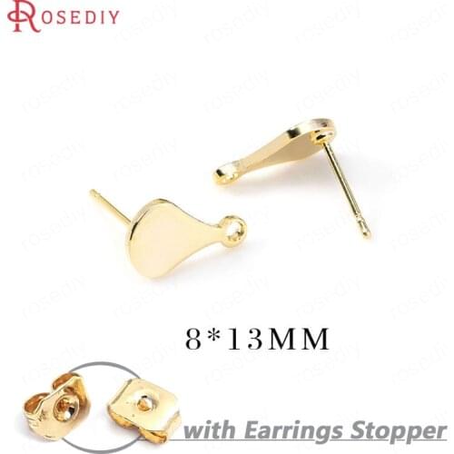 10PCS 18*13MM 24K Gold Color Brass with Hanging Hole Drop Shape Stud Earrings Pins High Quality Diy Jewelry Findings Accessories