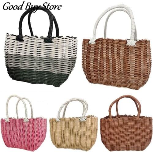 Shopping Bag Kitchen Organizer Handmade Wicker Basket with Handle Camping Picnic Basket Portable Shoulder Bags Classic Handbags