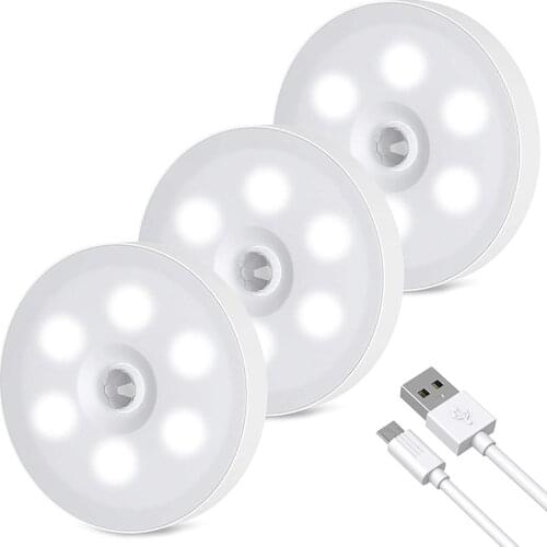 LED Under Cabinet Lighting, USB Rechargeable Motion Sensor Closet Light Indoor, Battery Powered Puck Lights, Kitchen
