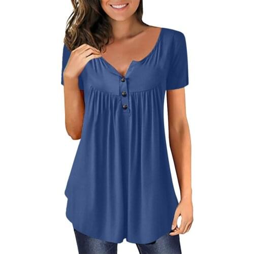 Solid Color Short Sleeve Blouses Women Casual Pleated V-Neck Summer Women Clothing Loose Tops Tee Elegant Blouses Рубашки