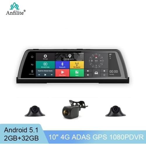 4 Channel 10"IPS Android 5.1 OS Dashcam ADAS 4G WiFi GPS 2GB+32GB Video Recorder Night Vision 1080P 360° Panoramic monitoring