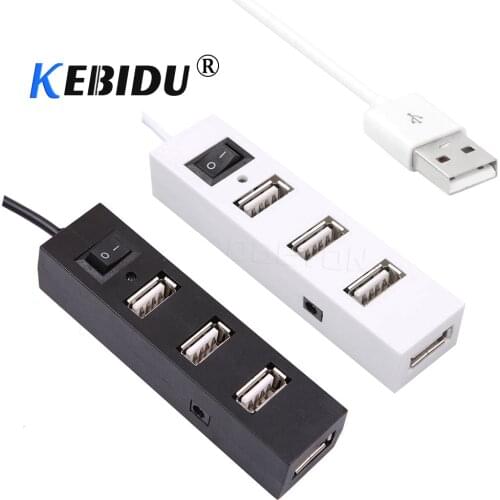 Kebidu Mini USB 2.0 Hi-Speed 4 Port USB Hub On/Off Switch Splitter Hub Adapter For PC Computer For Portable Hard Drives