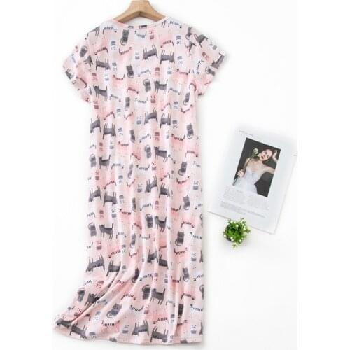 Womens Oversize Cotton Sleepwear Short Sleeves Nightgown Print Tee Sleep Dress Nightie Ladies Short Sleeve Sleep Shirt Homewear
