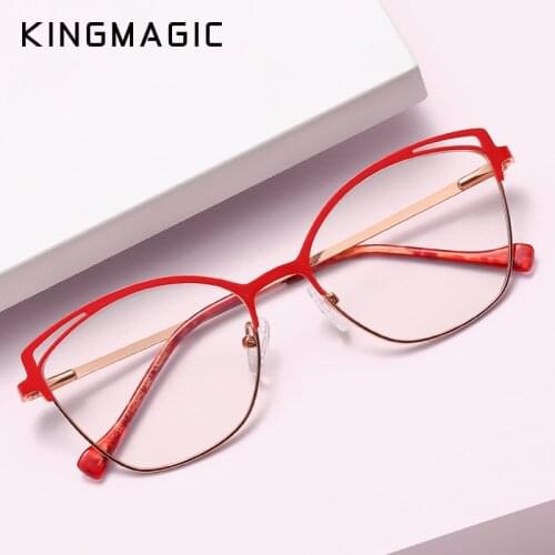 KINGMAGIC Cat Eye Anti Blue Light Glasses Women Clear Lens Filter Computer Screen Eyewear Ultralight Glasses Female