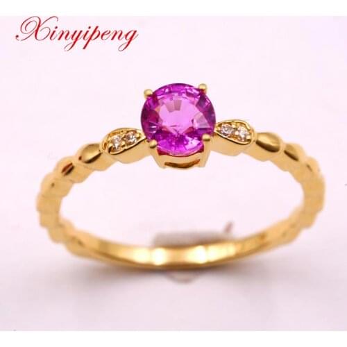 Xin yi peng 18 k yellow gold inlaid natural pink sapphire ring woman simple birthday, anniversary gift