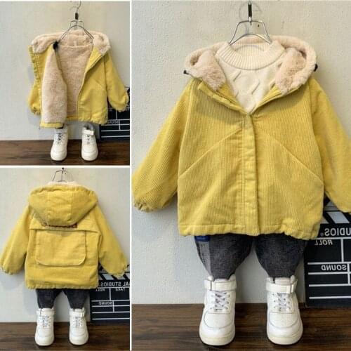 Winter Boy Girls Corduroy Leather Jackets Thick Warm Children Coats Kids Teenager High Quality Plus Cashmere Inside Rabbit Fur