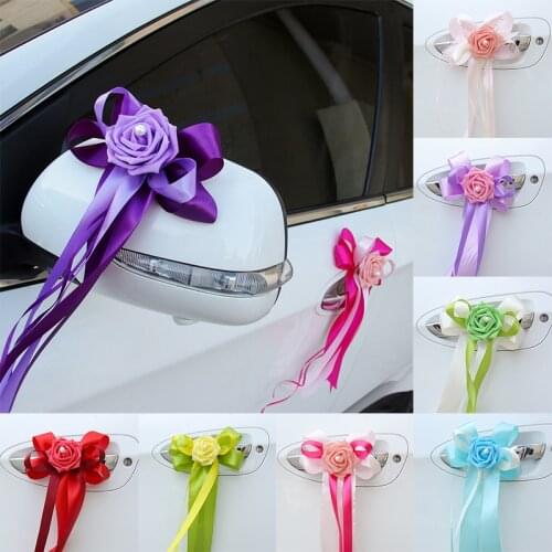 1pc Flower Wedding Car Door Handles Beautiful Wed 12 Colors Party Festival Supplies Rearview Mirror Wedding Decorations