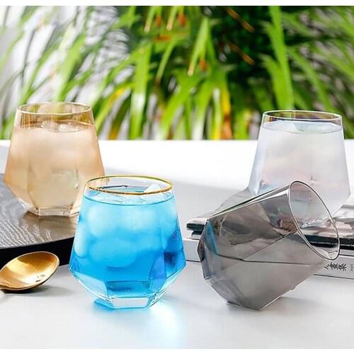 300ml Colorful Geometric Diamond Shape Glass Cup Bar Restaurant Water Whisky Cocktail Coffee Mug Wine Glasses Tableware Cups
