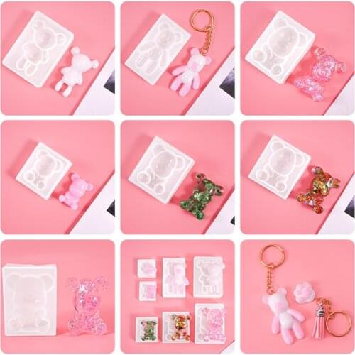 7 Pcs/Set Teddy Bear Keychain Crystal Epoxy Resin Mold Earrings Pendant Silicone Mould DIY Crafts Jewelry Necklace Tool