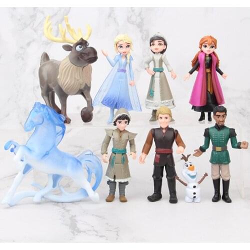 9pcs/Set Disney Frozen 2 Princess Doll Anime Pvc Action Figures 5-11cm Elsa Anna Kristoff Olaf Birthday Toys For Children Gift