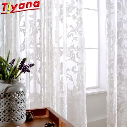 White Jacquard Flocking Curtains for Living Room Semi-Blackout Geometric Fleece Tulle for Bedroom Balcony HM850 #VT
