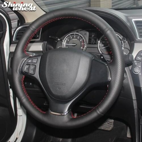 Shining wheat Hand-stitched Artificial leather Car Steering Wheel Cover for Suzuki Baleno 2016 2017-2019 Alivio 2015-2019