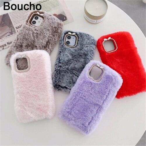 Solid Color Warm Fluffy Soft Plush Phone Case For iPhone 12 11 Pro Max 12 Mini XS Max X XR 8 7 Plus Full Body Phone Back Cover