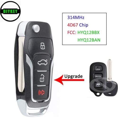 DIYKEY 314MHz 4D67 Chip Upgraded Flip 3+1 4 Button Remote Key Fob for Toyota 4Runner 2003-09 Sequoia 2004-07 HYQ12BBX/ HYQ12BAN