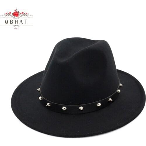 QBHAT Unisex Adults Age Group Rivet Sombrero Wool Felt Fedora Hats Men Women Flat Brim Jazz Formal Hat Panama Gambler Trilby