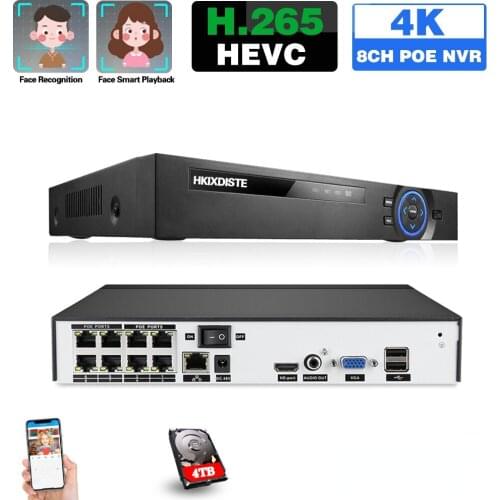 H.265 8CH POE NVR Security Camera System 4K CCTV IP Network Video Recorder 8 Channel POE Surveillance Video Recorder XMEYE ONVIF