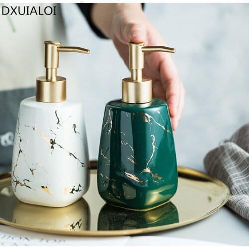 Creative luxury Nordic marble textures bathroom ceramic lotion bottles bathroom decoration shampoo dispenser 350ml Home Decor