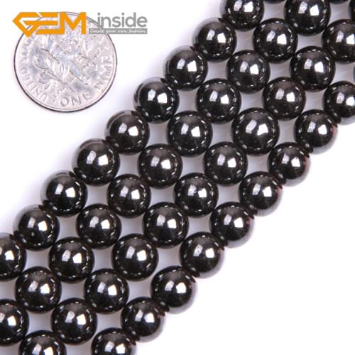 Natural Round Metallic Coated Reflections Black Blue Gold Color Hematite Loose Beads For Jewelry Making Strand 15" DIY