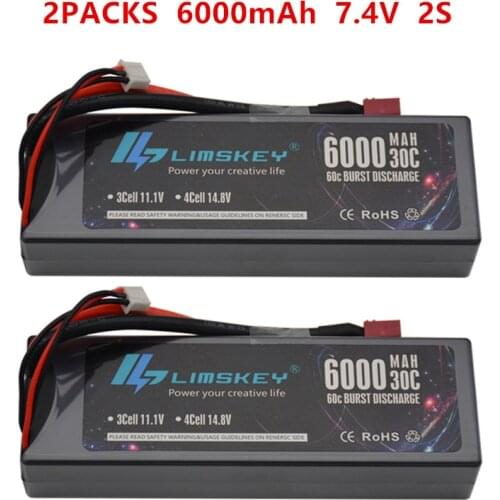 2units Limskey 6000mAh Lipo Battery 7.4V 30C 2S LiPo RC Battery with Deans Plug for RC Evader BX Car Truck Truggy Buggy Helicopt
