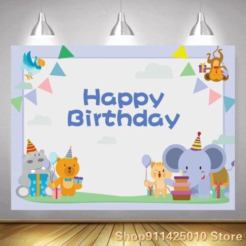 Cute Animal Cartoon Background Baby Birthday Party Decoration Photography Studio 3D Digital Photo Backdrop Can Be Customized