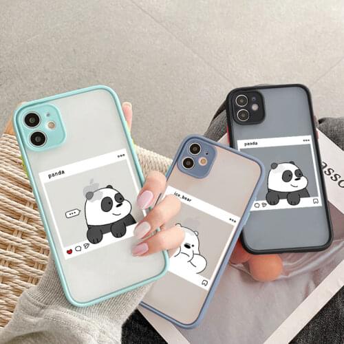 Cute Cartoon Bear Panda Phone Case for iPhone 12 11 Pro Max XR X XS Max 6 6s 7 8 Plus SE 2020 12Mini Transparent Matte PC Cover
