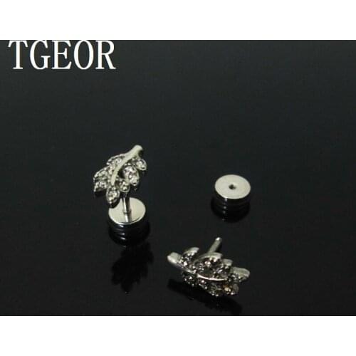 Fashion illusion cheaters earring 1 pair 16G Stainless Steel colors leaf rim crystals ear piercing fake plugs