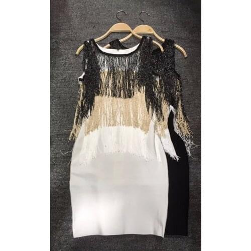 Fashion Cocktail Short Dresses 2018 Sexy O Neck Tassel Sleeveless Women Prom Bandage Sheath Bodycon Club Party Dresses